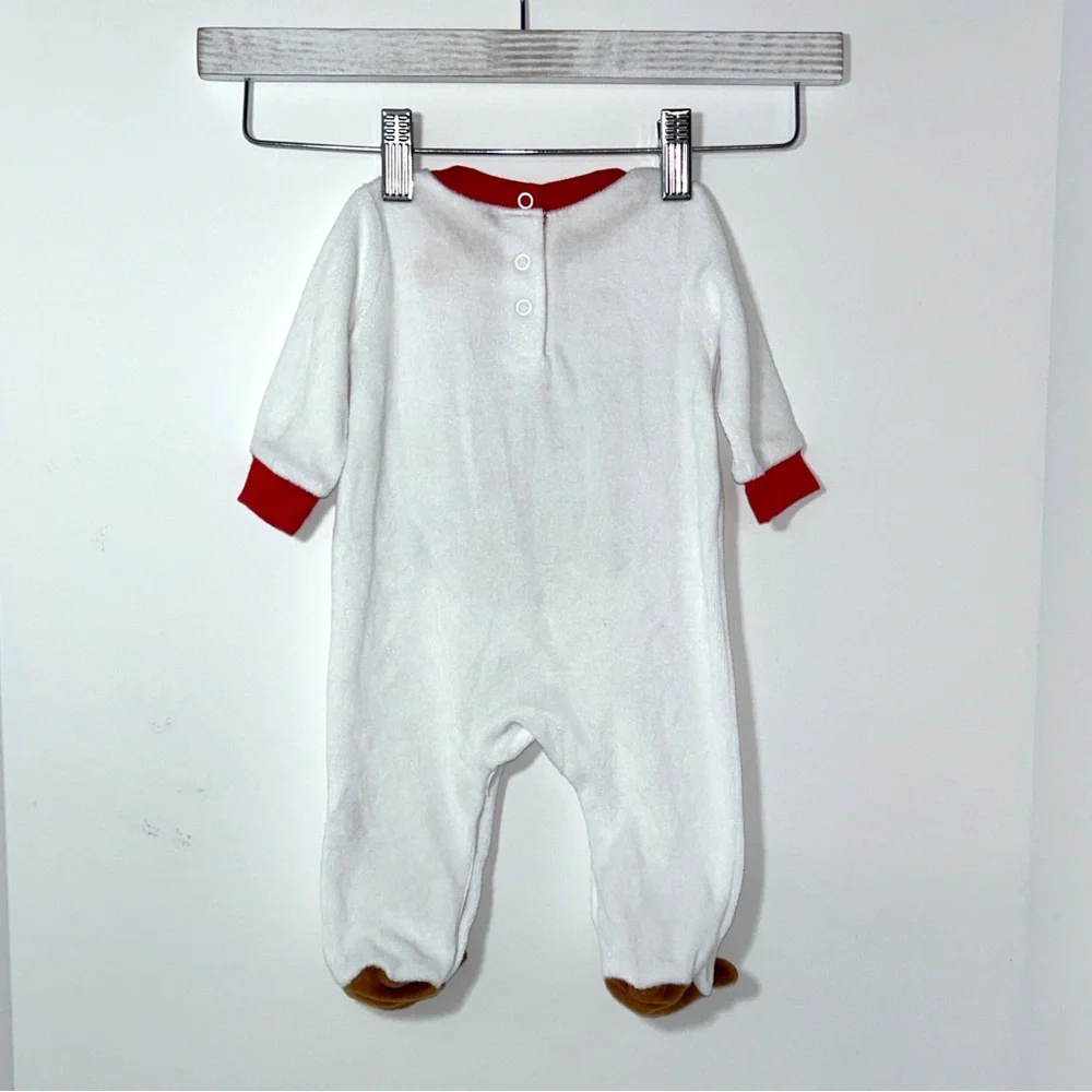Baby Girl Rudolph 3‎ Month White Velour Christmas Footed Outfit